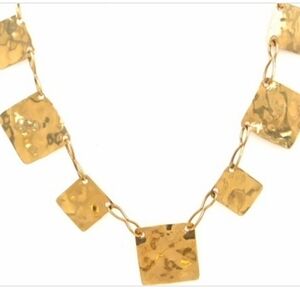 14K Art Deco Yellow Gold Hammered Square Necklace